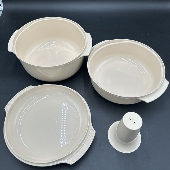 Tupperware Microwave Stack Cooker 3 pc Nesting 2193A 2294A 2210A Almond 1 3/4qt - Picture 3 of 4
